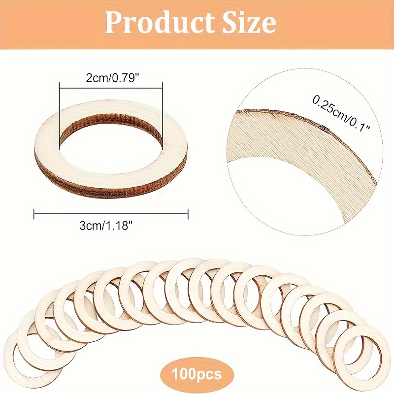 Wooden Rings for Crafts 100Pcs Natural Wood Rings Unfinished Wood