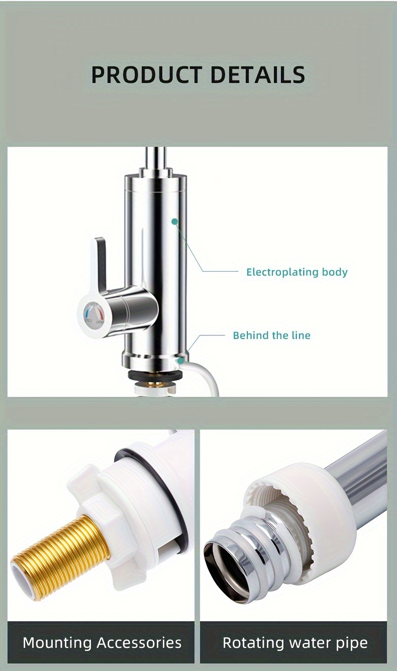 QUETO Robinet électrique de cuisine en acier inoxydable robinet d'eau  chaude instantanée trois secondes chaud et froid double usage B