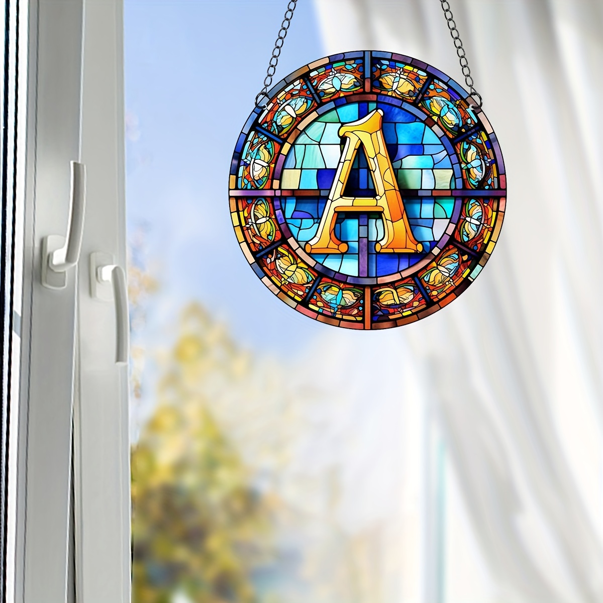 

1pc, Alphabet Stained Window Hanging Suncatcher For Windows Panels Sun Catcher Autumn Ornament Decoration Alphabet Memorial Gift For Friend
