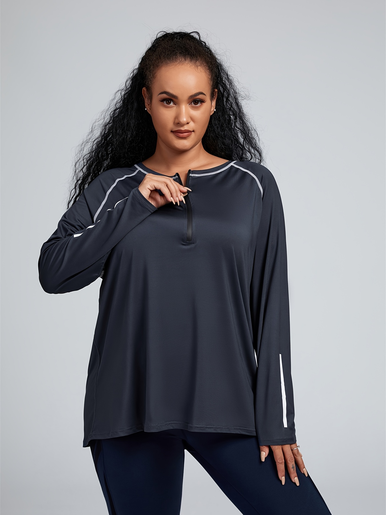 Plus Size Zip Up Quick Drying Loose Fit Long Sleeve - Temu