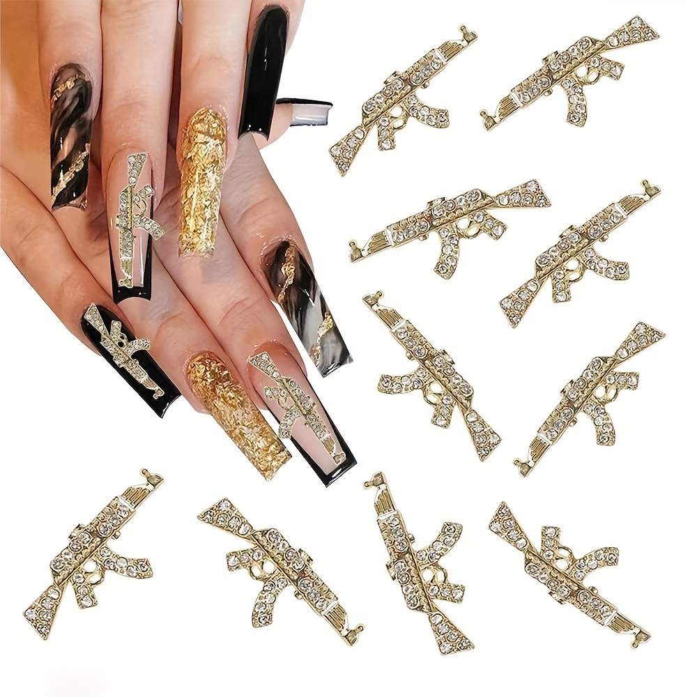 Gun Nail Art Charms With Rhinestones,3d Alloy Ak Shape Nail Gem Accessories, nail Art Jewelry For Girls Nail Art Diy Crafts Decoration Supplies - Temu