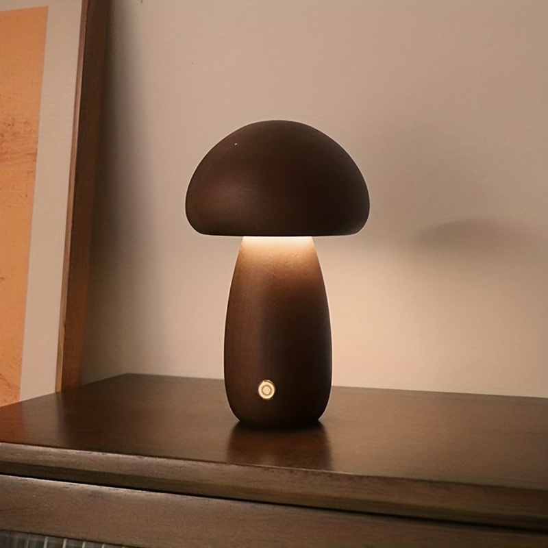 Led Creative Mushroom Table Lamp Wood Desk Lamp Bedroom - Temu