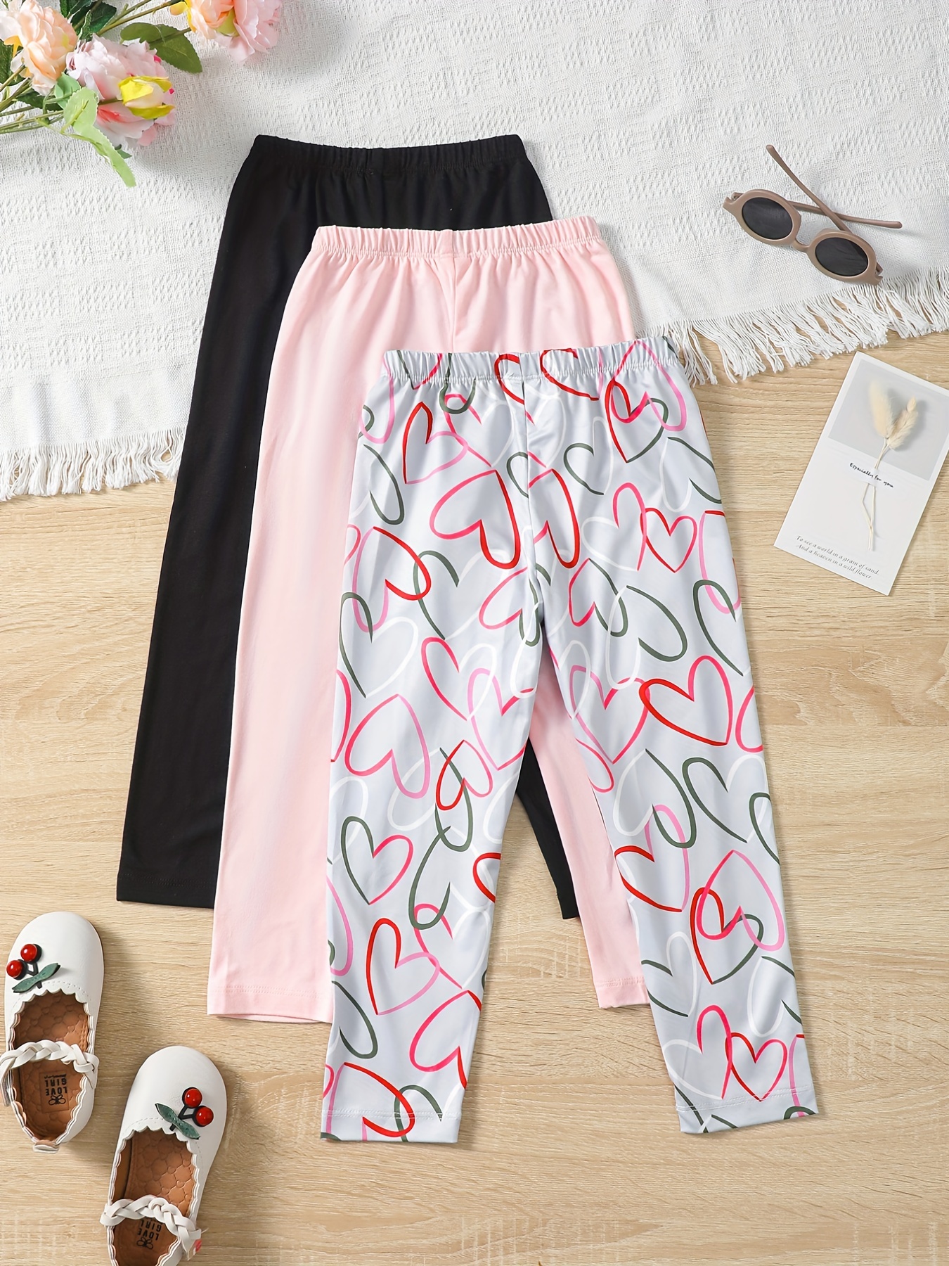 3pcs Girls Ankle Pants Stretchy Printed Legging Pants