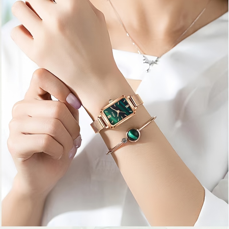  OLEVS Fashion Small Square Gold Watches for Women Green Stone  Square Metal Watch Bling Ladies Analog Quartz Watches for Women Classic  Retro Green Face Womens Watch : Clothing, Shoes & Jewelry