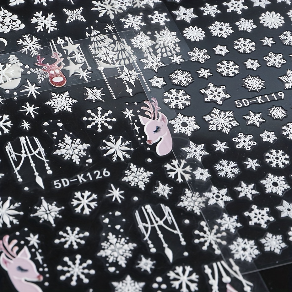 5D Embossed Christmas Nail Art Stickers Snowflake Nail Decals