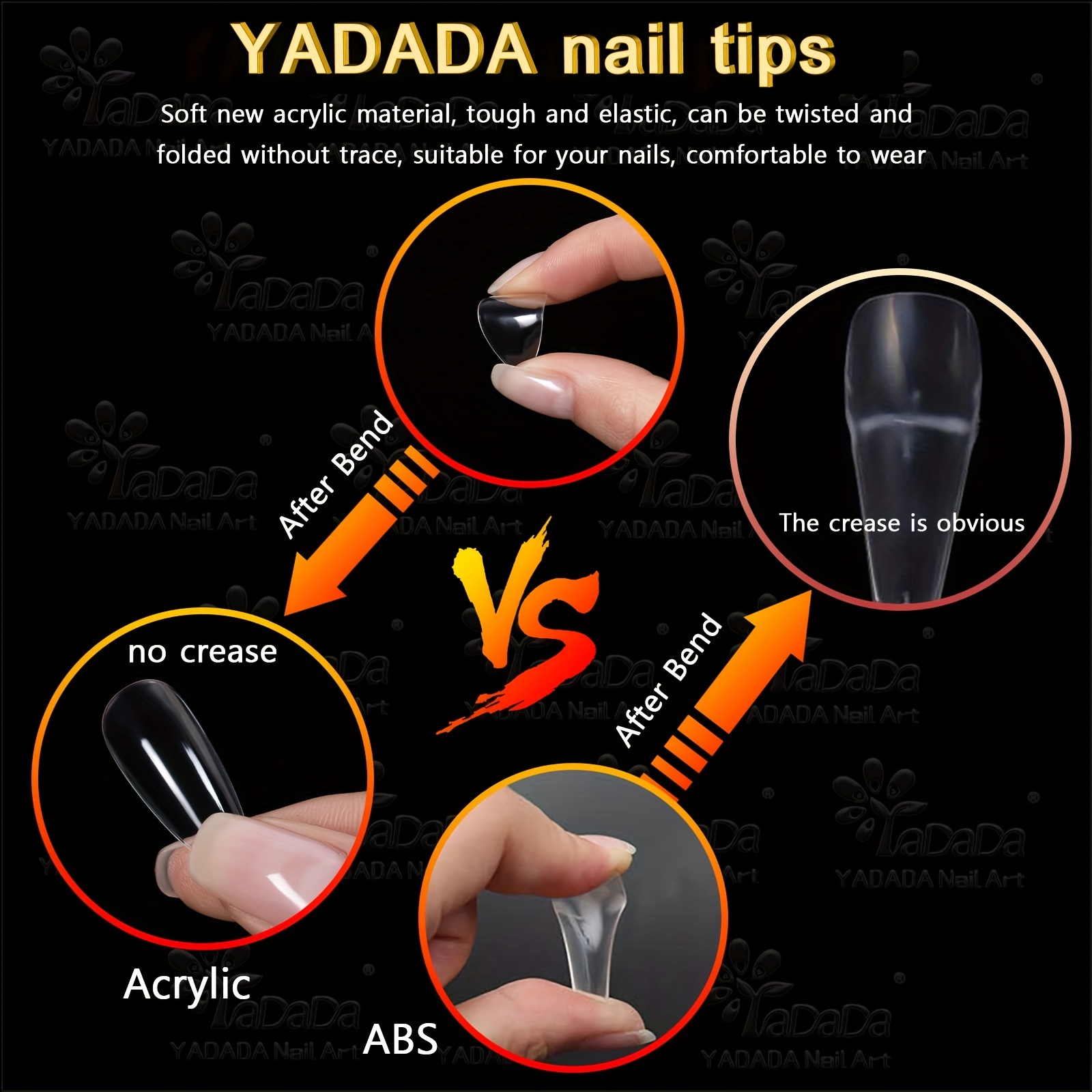 YADADA Almond Clear Natural Nail Tips Medium Length 10 Sizes