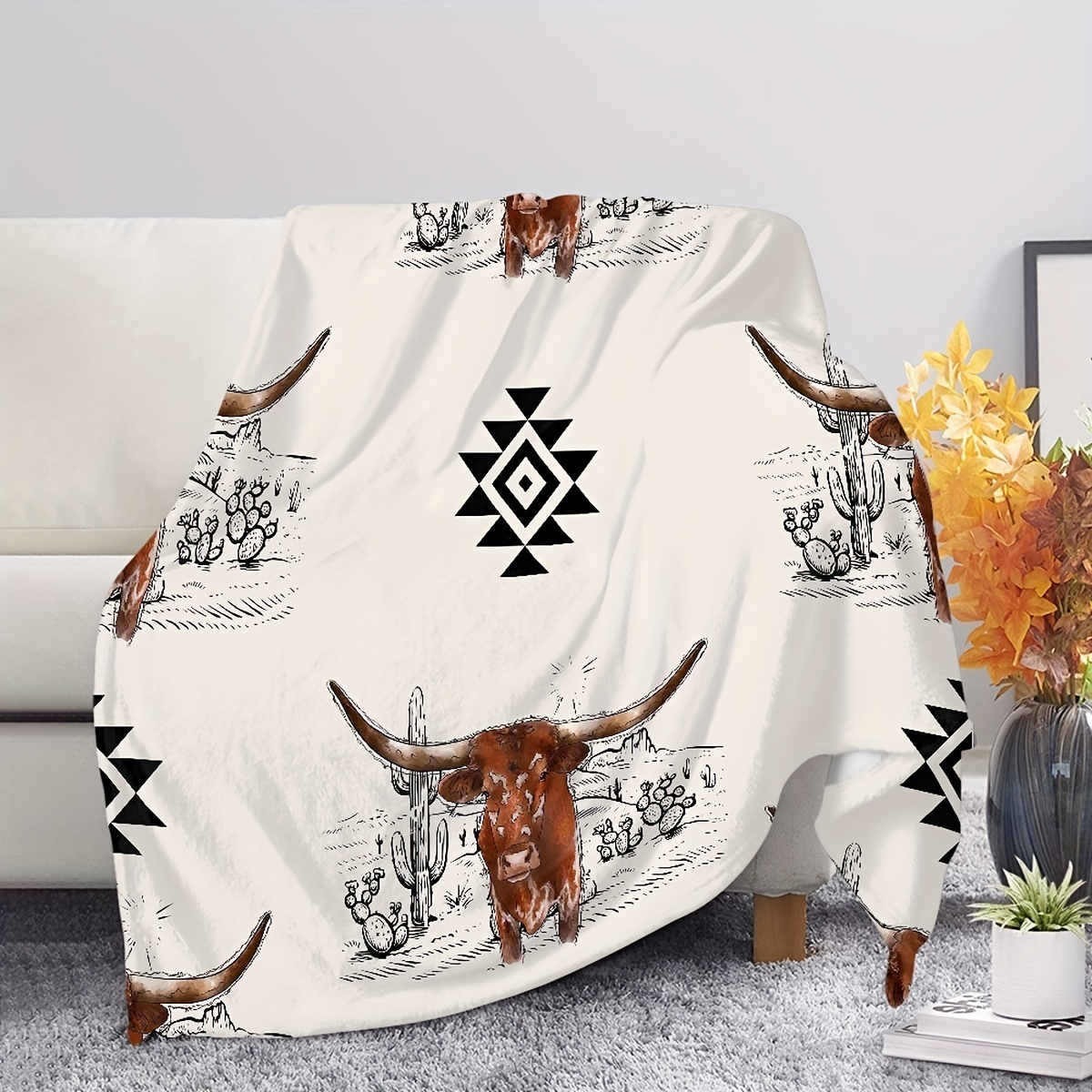 

1pc Brown Cow Pattern Blanket, Warm Cozy Soft Throw Blanket For Couch Bed Sofa
