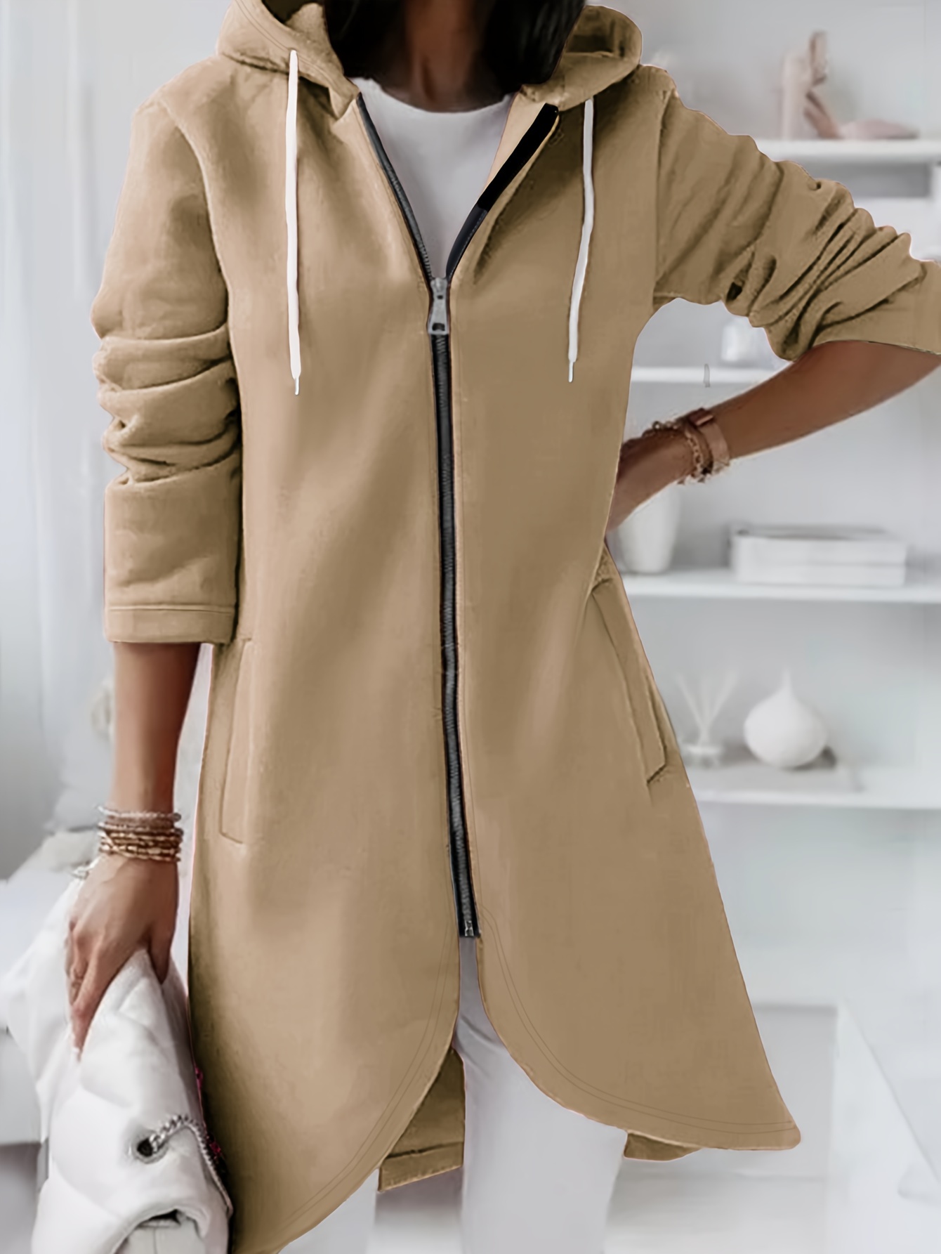 Zipper casual shop hooded coat