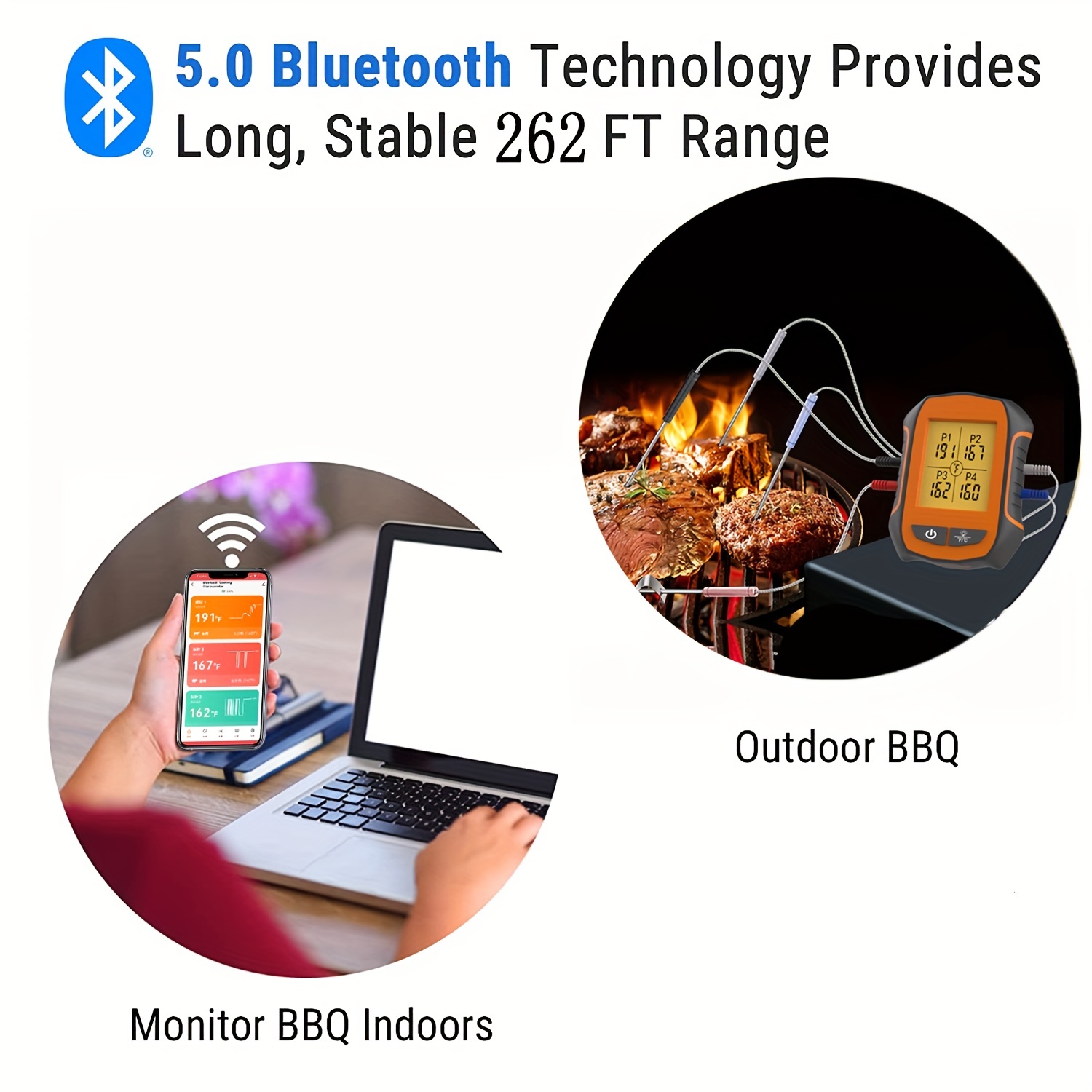 Rechargeable Smart Wireless BBQ Grill Bluetooth Meat Temperature Probe  Kitchen Thermometer For Kitchen and Outdoor Food Cooking