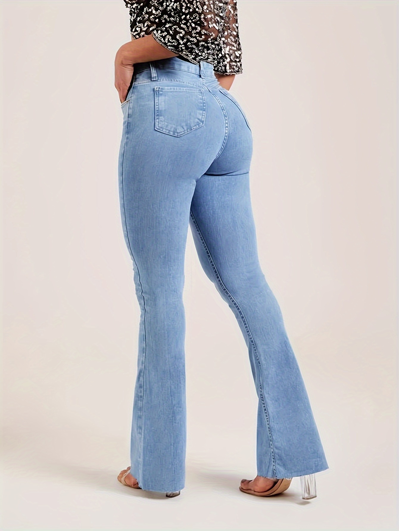 Pants For Women Work Casual Ladies Popular Flare Jeans Ladies Fashion Mid  Waist Flare Stretch Slim Long Retro Jeans Hot Style Plus Size 20 Tall