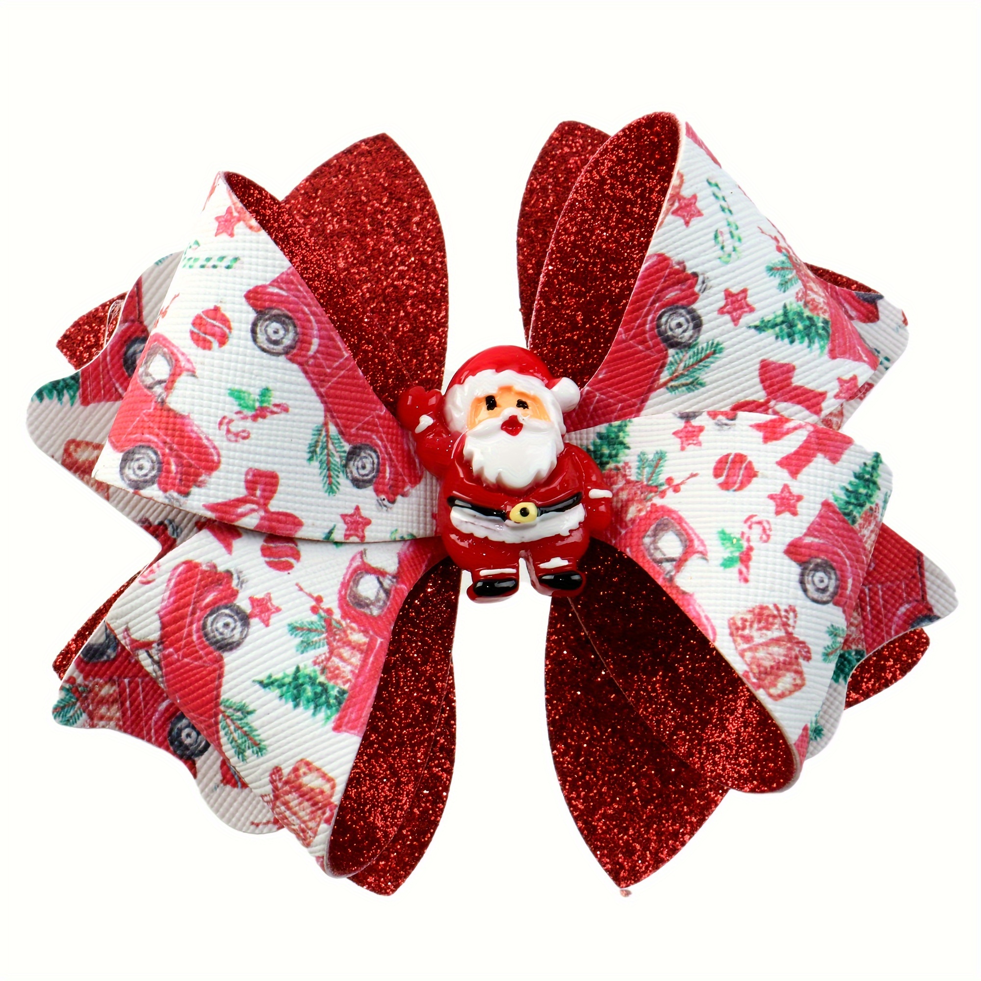 Christmas Santa Claus Printed Faux Synthetic Leather Bow - Temu