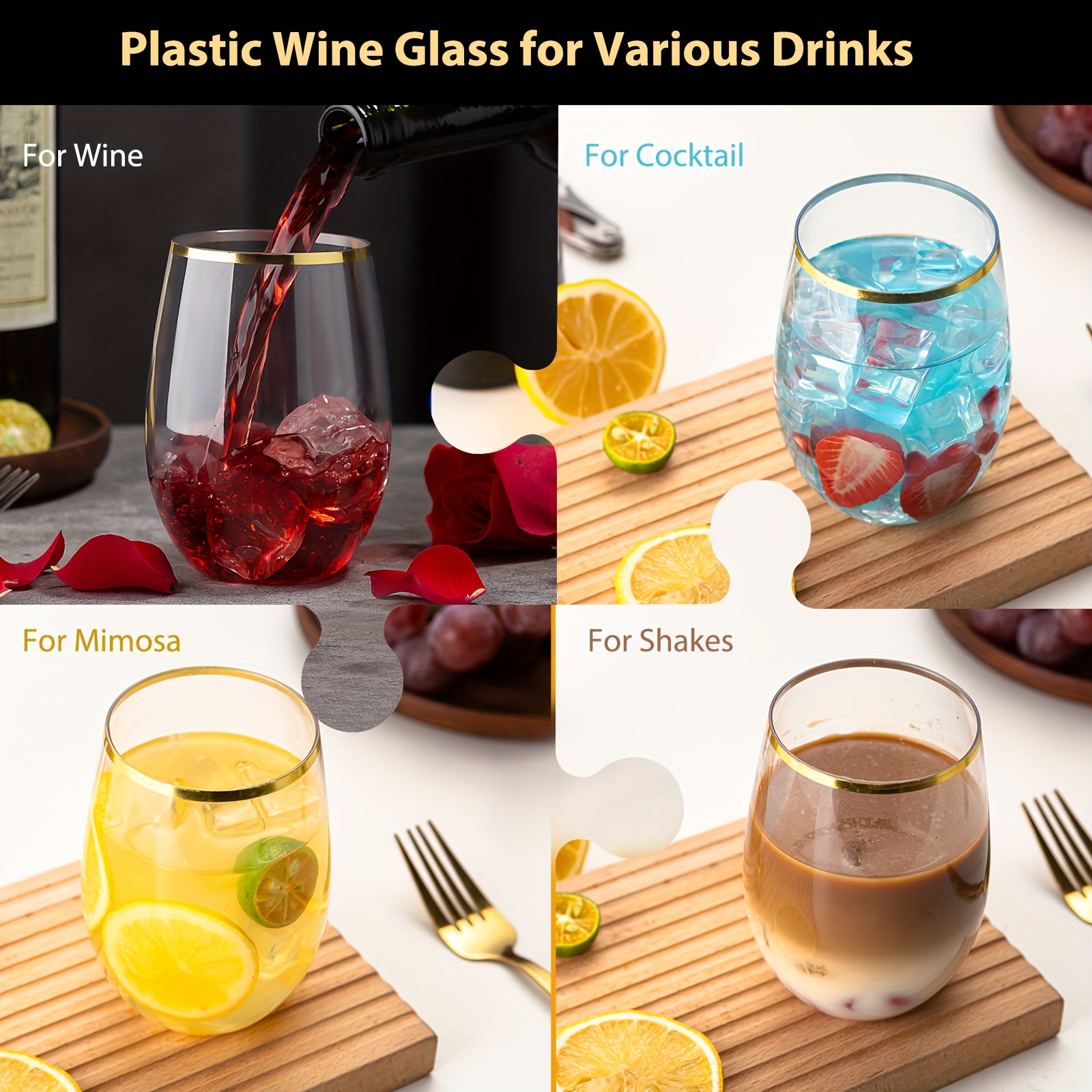 FOCUSLINE 20 Pack 16 Oz Plastic Wine Glasses  Stemless Wine Cups, Heavy  Duty Clear Plastic Unbreakable Wine Glasses, Disposable Reusable  Shatterproof Wine Glasses for Wedding or Party 16OZ-20-CLEAR