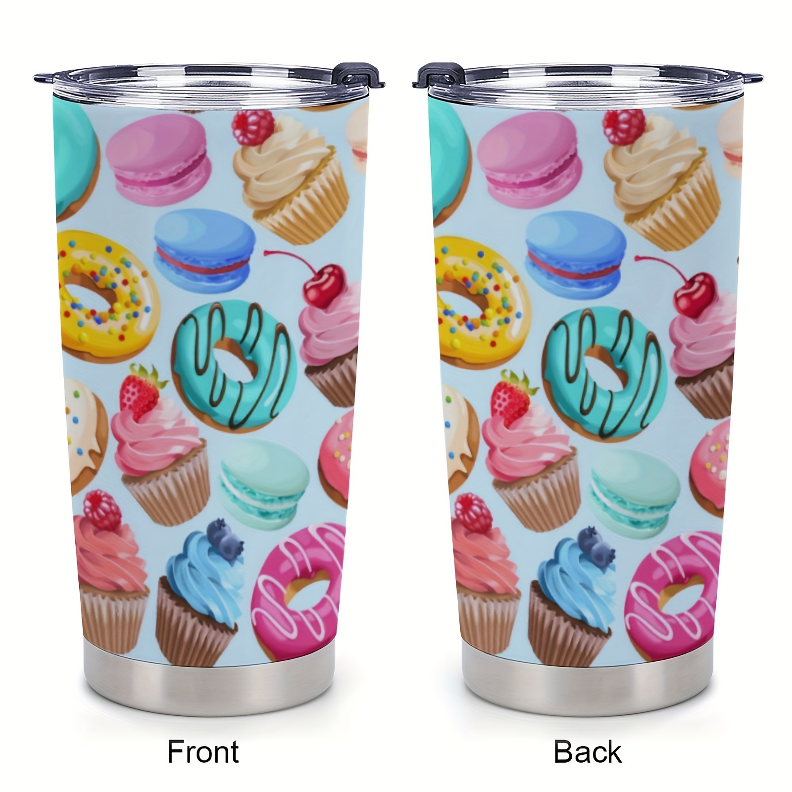 

1pc 20oz Cup, Fun Donut Cookies Insulated Travel Coffee Mug With Lid Stainless Steel Double Wall Car Cup