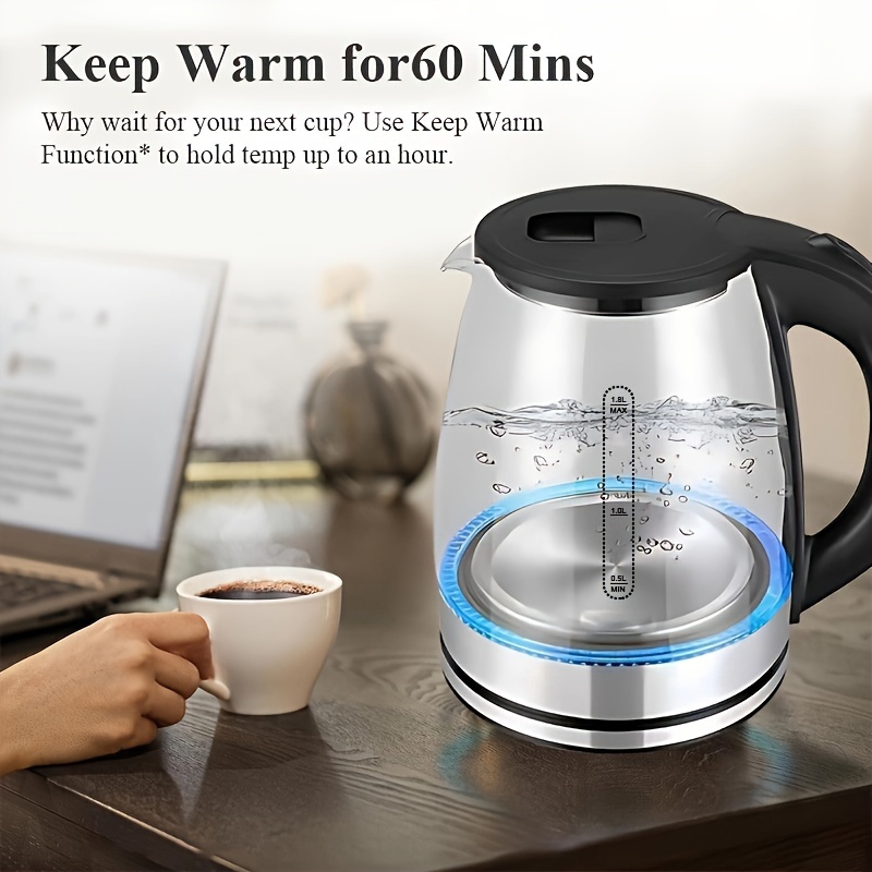 Glass Electric Kettle With Stainless Steel Filter And Inner Lid - Capacity,  Wide Opening, Fast Boiling, Perfect For Tea And Hot Water, Black - Temu
