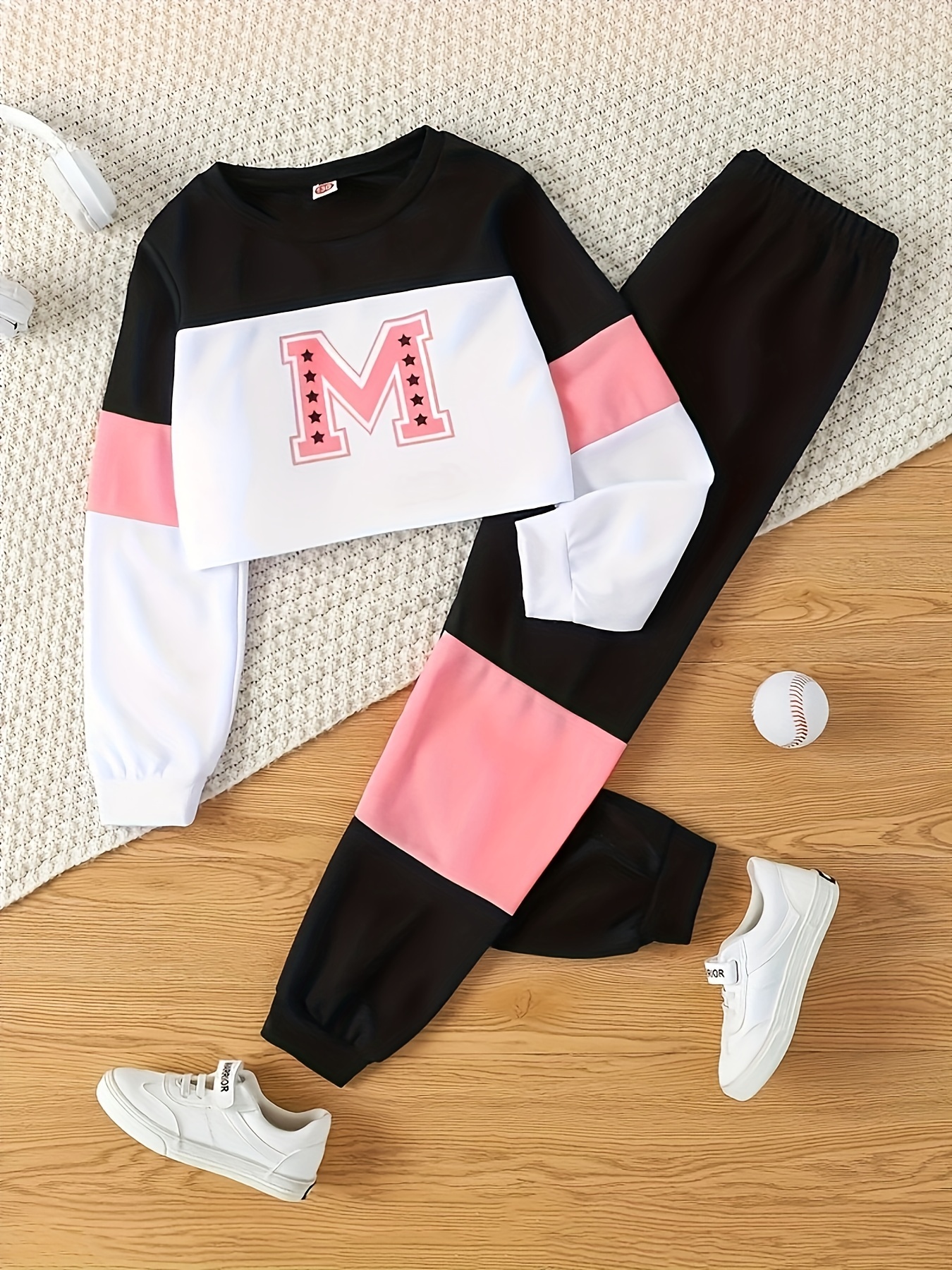 Plus Size Colorblock Long Sleeve Sweatshirt Sweatpants Set - Temu
