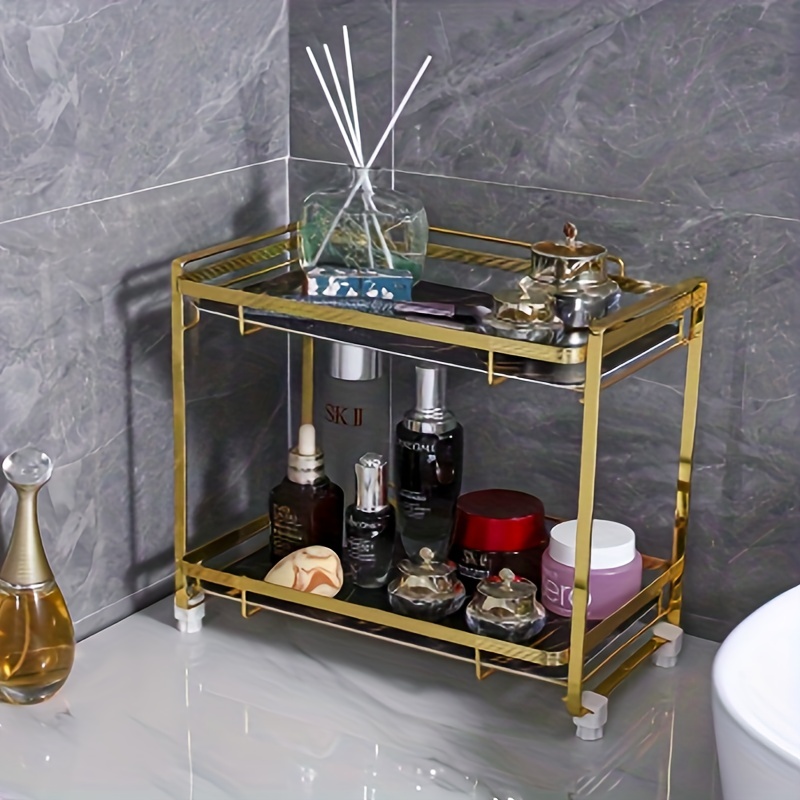 Golden Double Layer Iron Storage Rack Bathroom Organizing Shelf