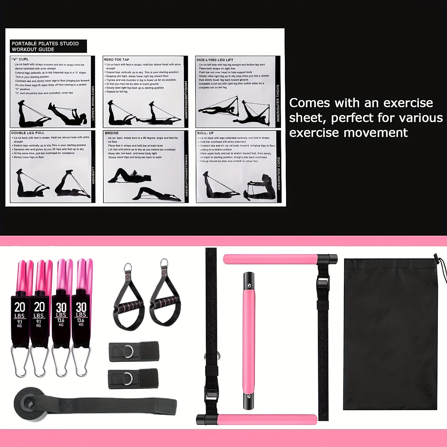 Adjustable Pilates Bar Kit: 4 Resistance Bands (30 20 Lbs) 3 - Temu