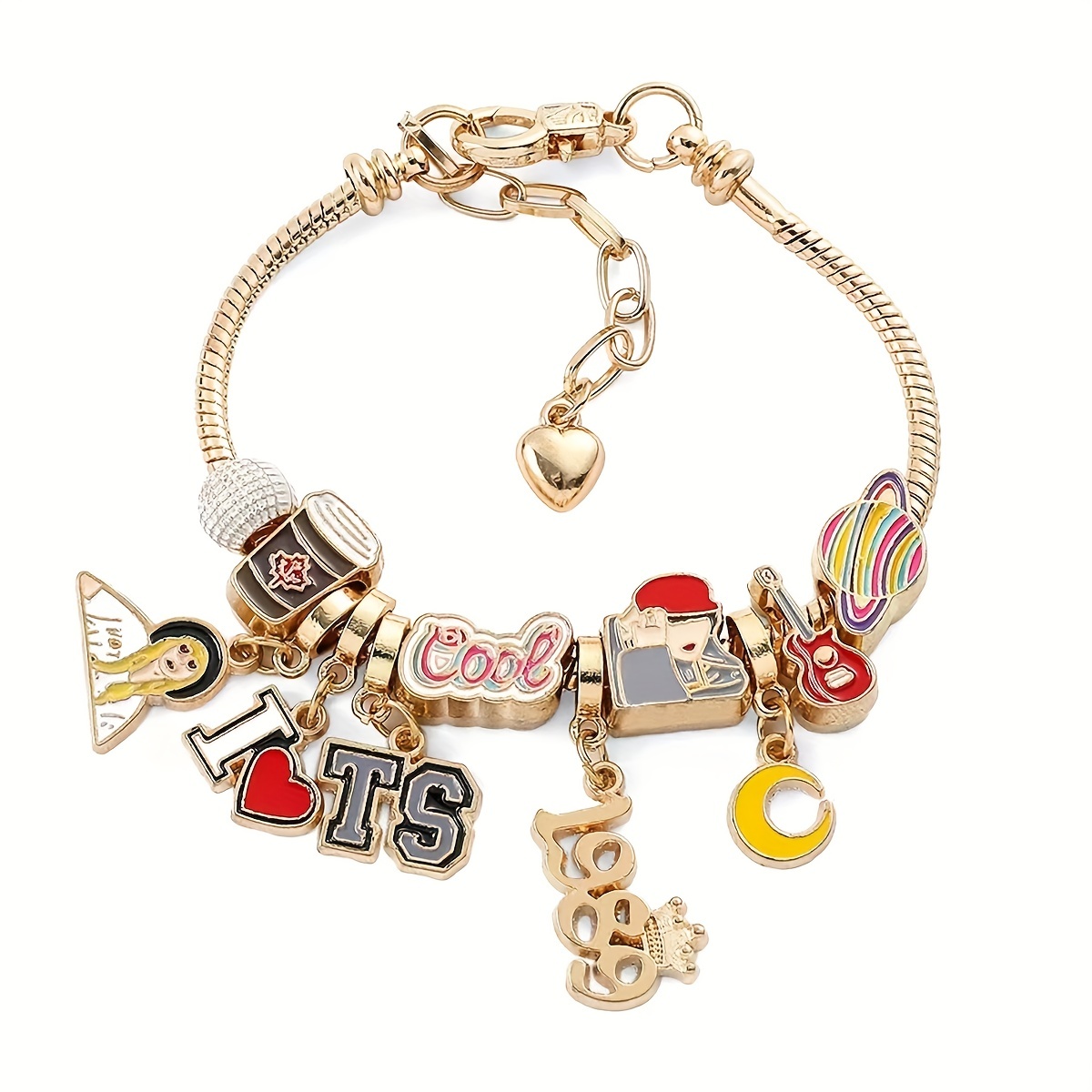 Ts Music Album Charm Beads Bangle Bracelet Diy Jewelry For - Temu