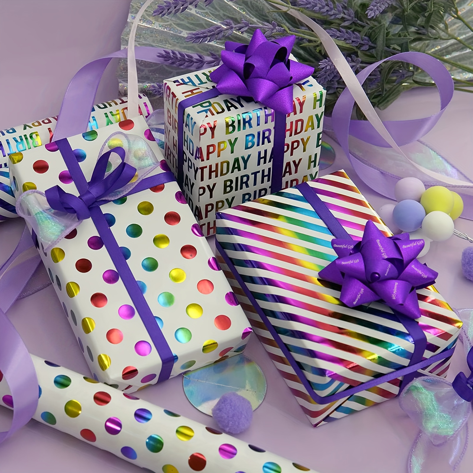 Birthday Wrapping Paper Rolls 3 Colorful Designs For Gift - Temu
