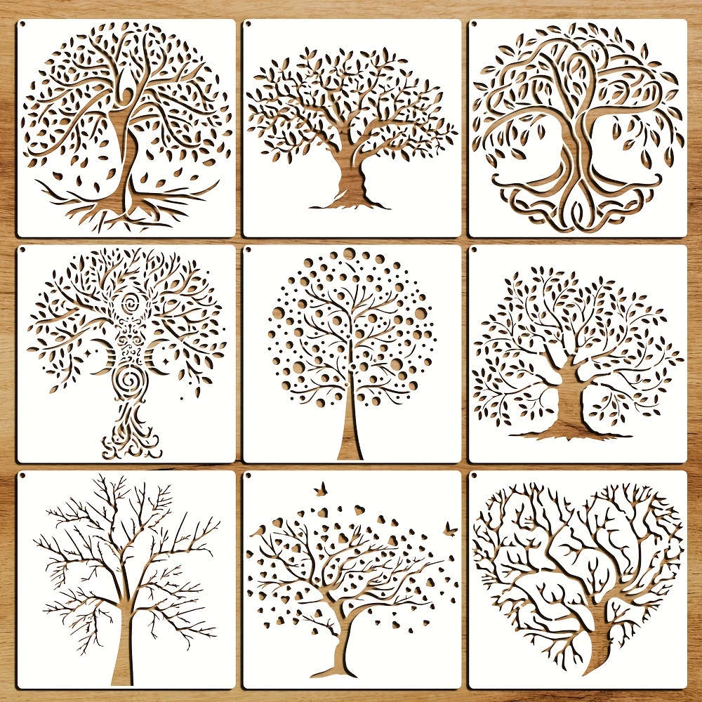 Tree Stencil 9Pcs Reusable Tall Fir Pine Tree Stencils for Painting Wall  Wood