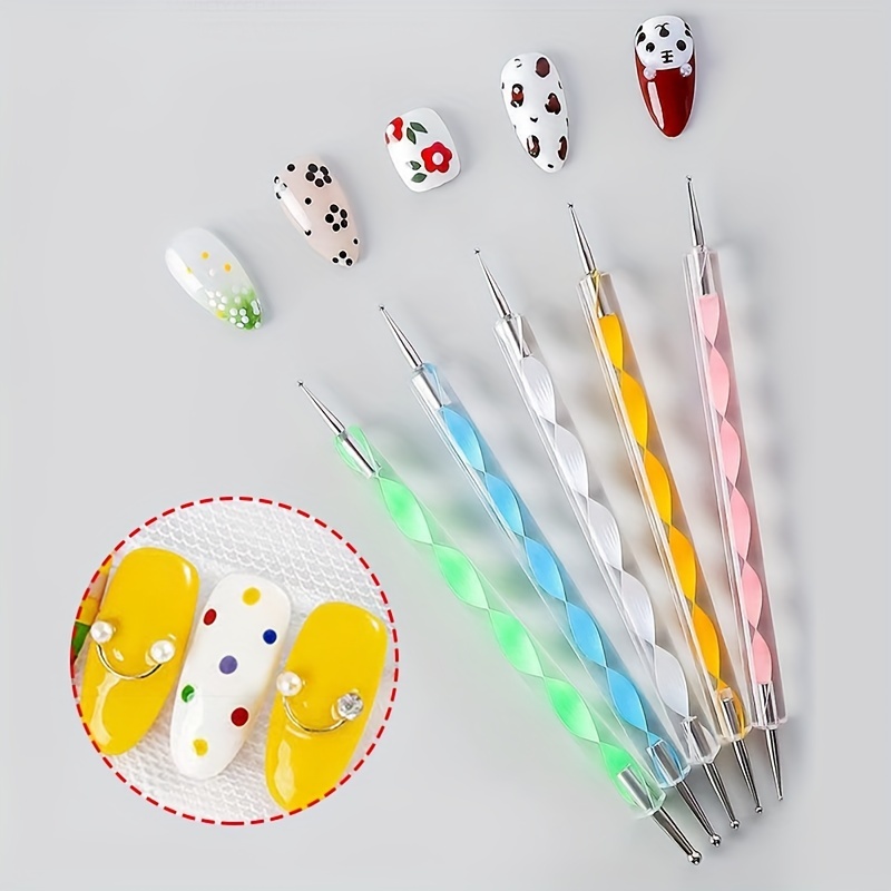 5-Piece Multicolor Dotting Tool Set - Create Unique Nail Art Designs &  Embossing Patterns!