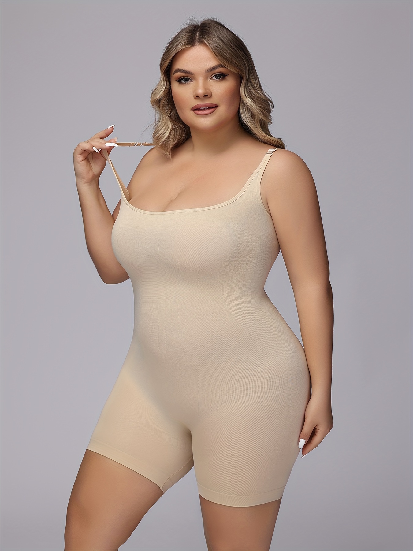 Women's Simple Shapewear Bodysuit, Plus Size Solid Seamless Tummy Control  Slimming Cami Body Shaper, Check Out Today's Deals Now
