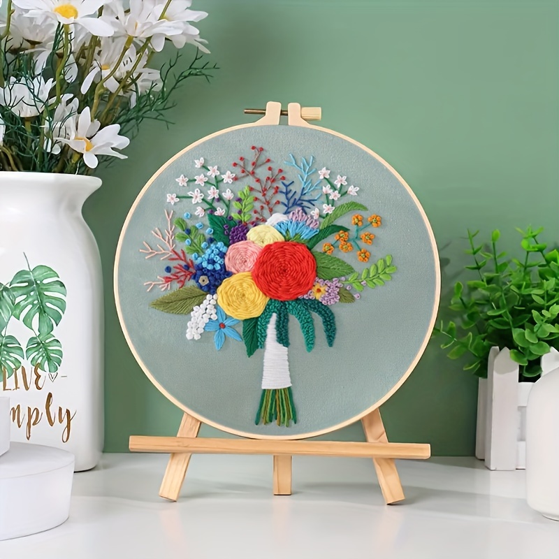 Color Floral Bouquet Pattern Embroidery Kit Diy Embroidery - Temu