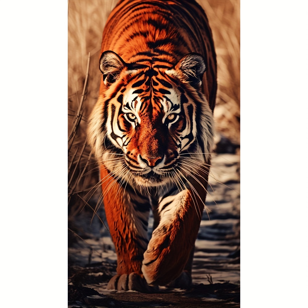 

1pc Large Size 35x60cm/13.8x23.6inch Without Frame Diy 5d Diamond Painting Walking Tiger, Full Rhinestone Painting, Diamond Art Embroidery Kits, Handmade Home Room Office Wall Decor
