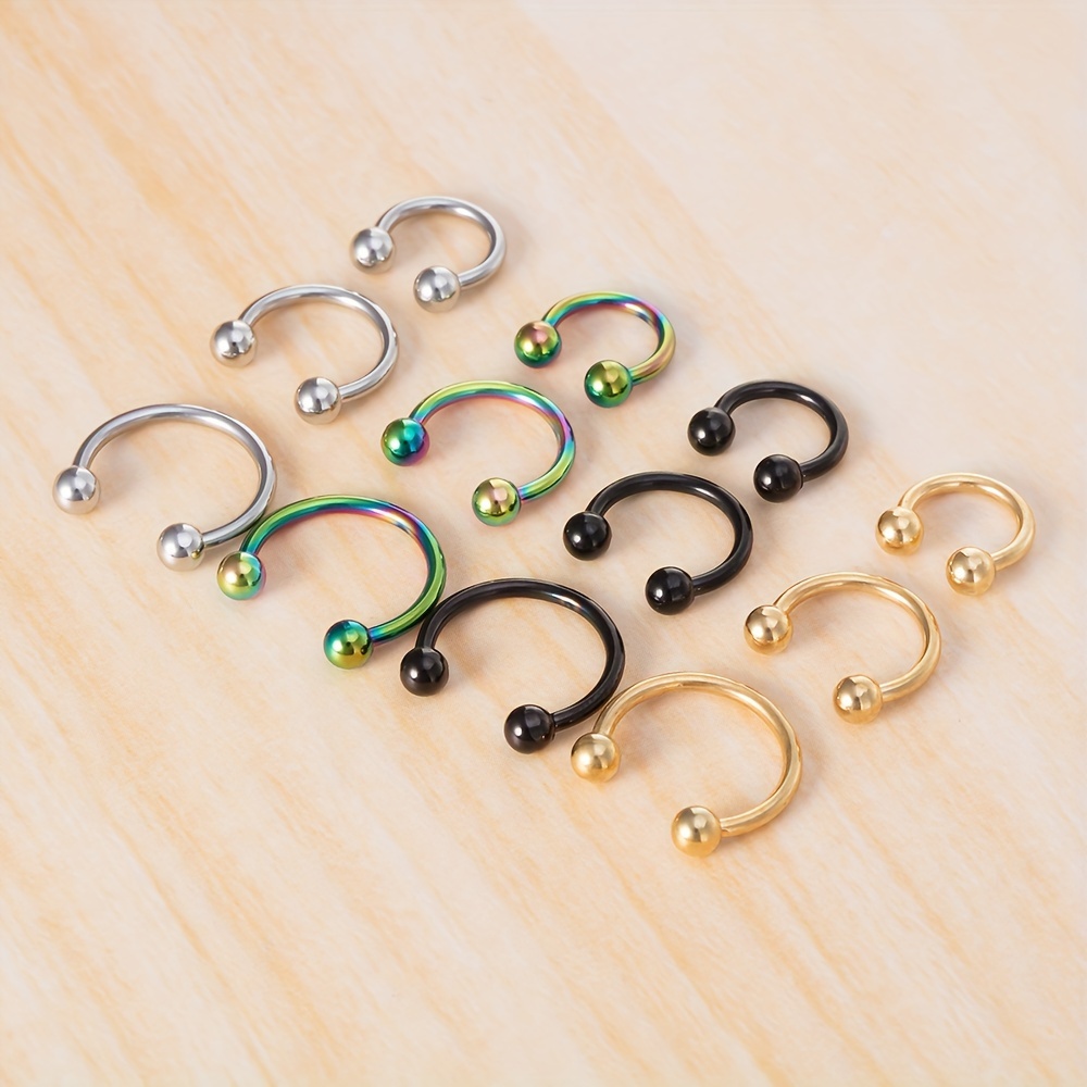 3/12pcs Bcr Circular Barbell Septum Piercing Rings Horseshoe Hoop Punk Cartilage Daith Earring Eyebrow Tragus Lip Piercing Ring 16 Gauge