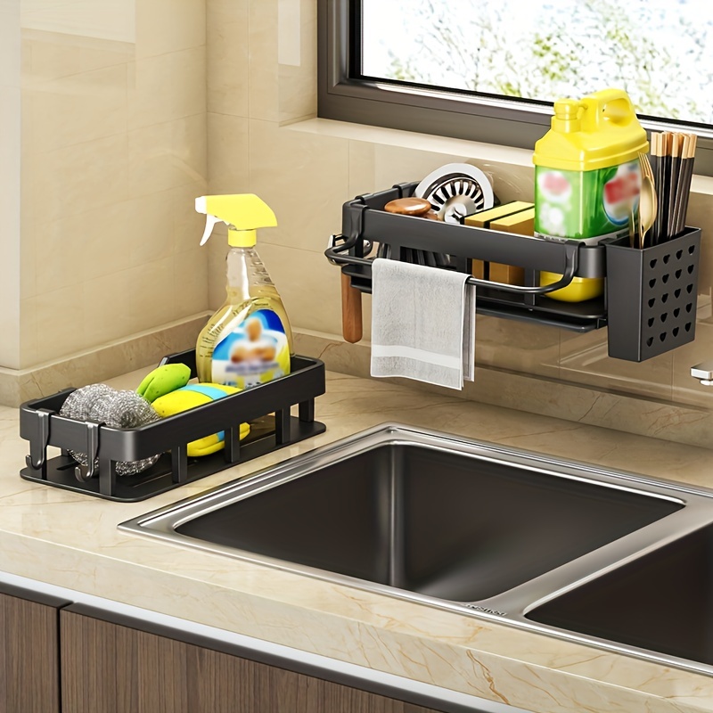 Black Sponge Holder Sink Caddy Countertop Kitchen Sink Organizer Soap Box  Dish Rack
