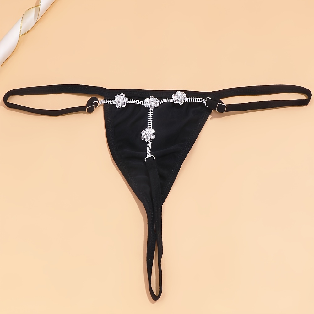 Black Underwear Thong Chain Inlaid White Rhinestone Sexy - Temu