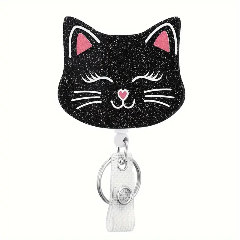 Black Cat Badge Reel Retractable Nurse Id Name Card Nurse - Temu