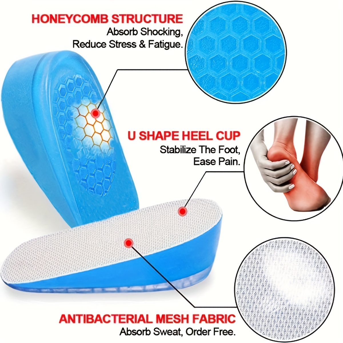 Heel Lift Inserts - 1.4 Inches Height Increase Insoles, Achilles Tendo –