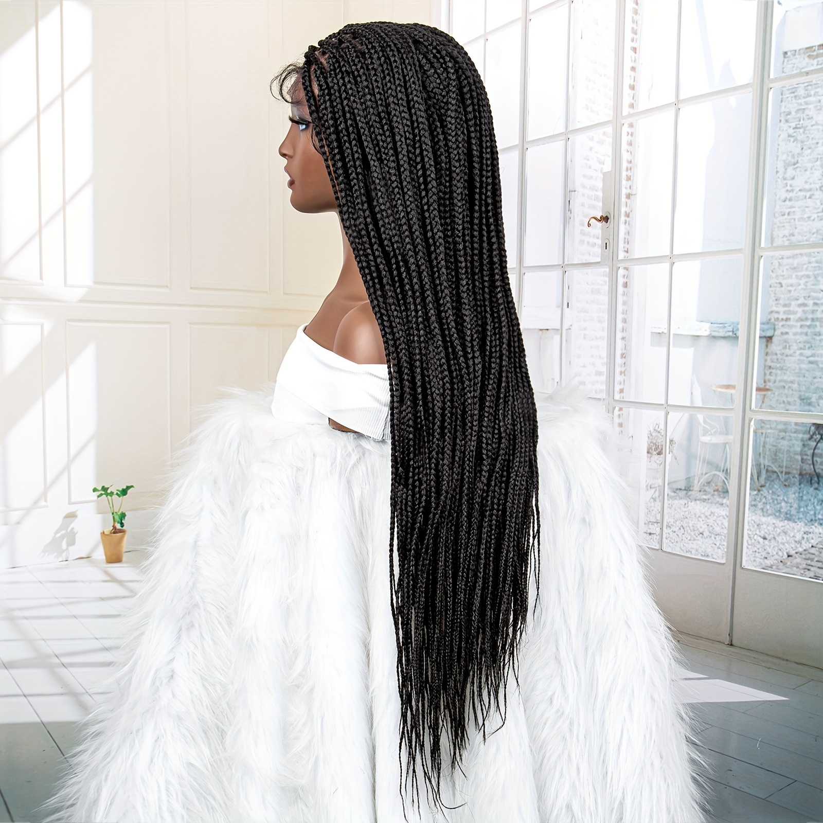 Lace Wig Knotless Box Braided Wigs Black Synthetic Cornrow - Temu