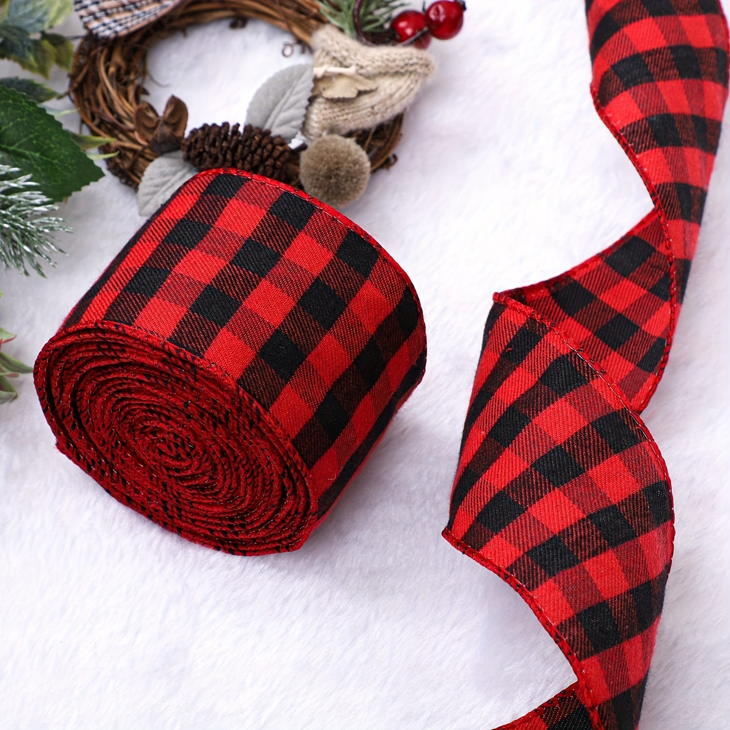 Red And Black Plaid Burlap Ribbon Wired Ribbon Christmas - Temu