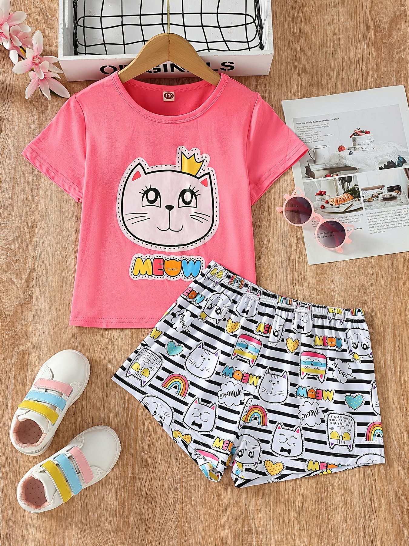 Girls 2 Piece Cute Cat Print T Shirt Plaid Print Casual Shorts Set For  Summer - Kids' Fashion - Temu Hungary