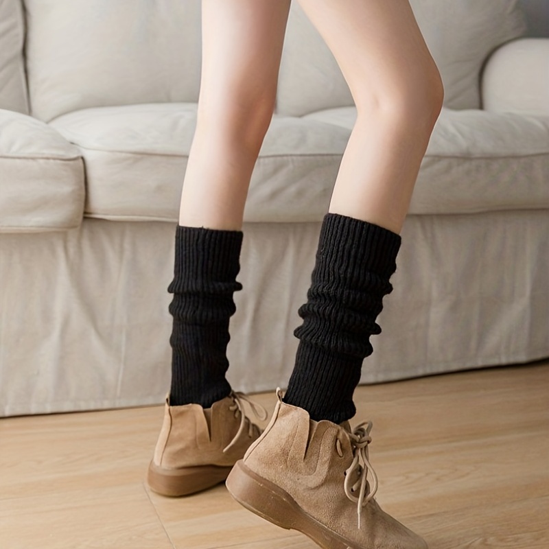 Solid Color Knit Leg Warmer Winter Thermal Foot Socks Daily - Temu