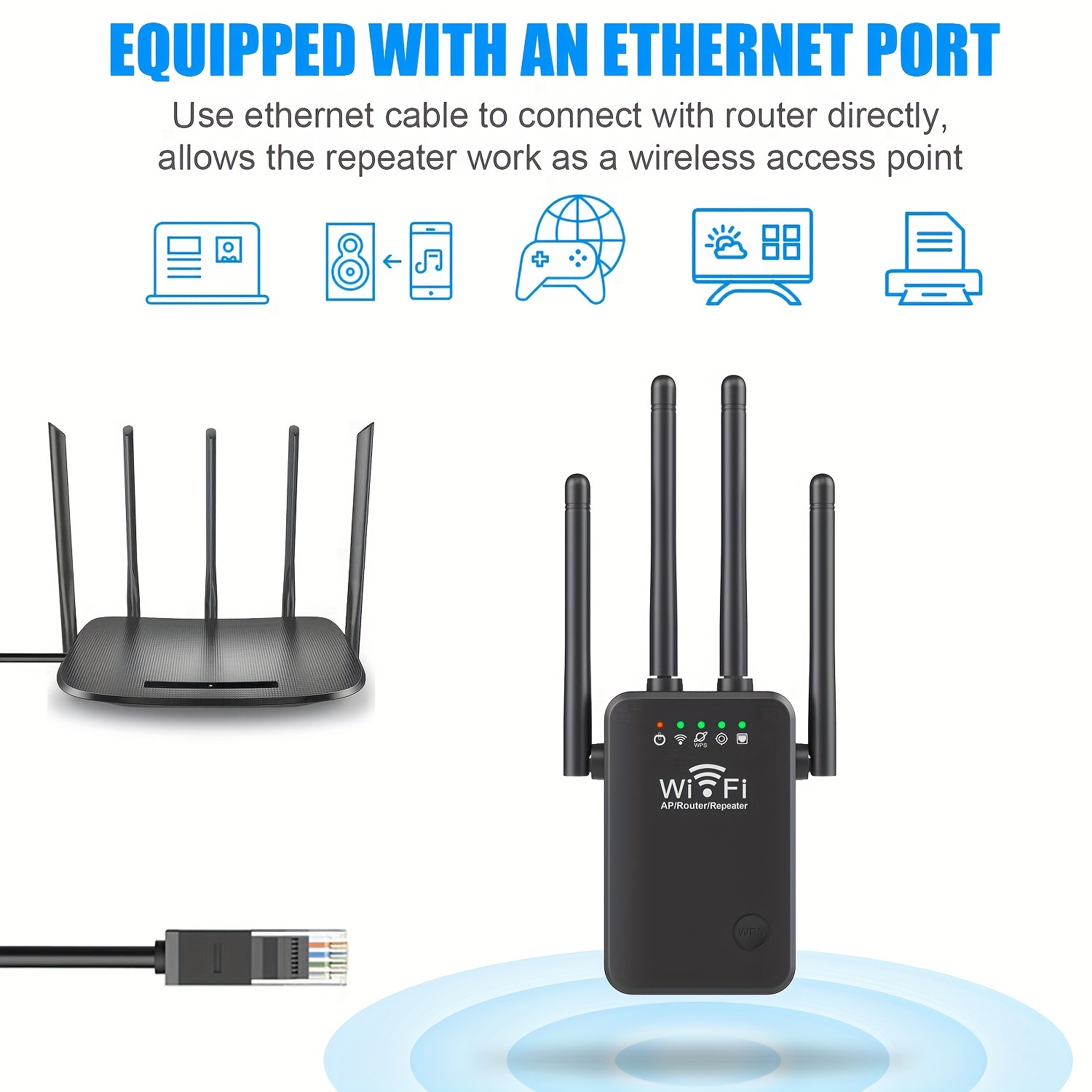 Répéteur WiFi Puissant 300Mbps Amplificateur de portée WiFi, WiFi Range  Extender avec Port Ethernet, WiFi Extender avec WPS, Compatible avec Tous  Les