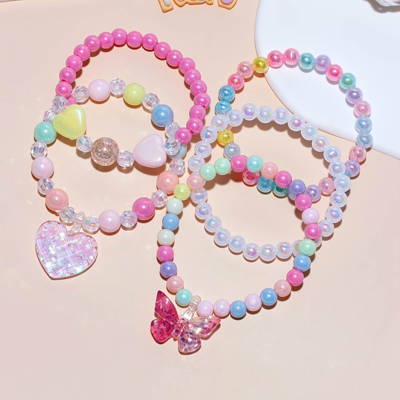 Cute Butterfly Charm Heart Pendant Beaded Bracelet Set - Temu