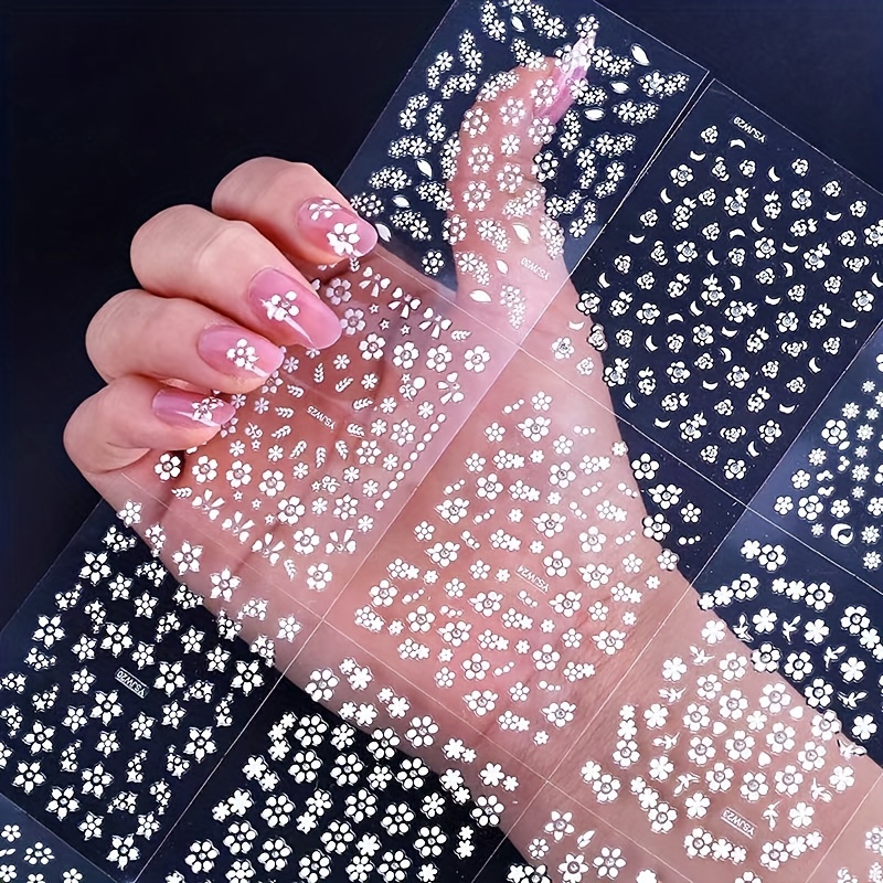 Flowers Nail Stickers for Acrylic Nails Pink White Flower Nail Art Stickers  3D Self-Adhesive Nail Art Supplies 30PCS Sakura Cherry Cute Floral