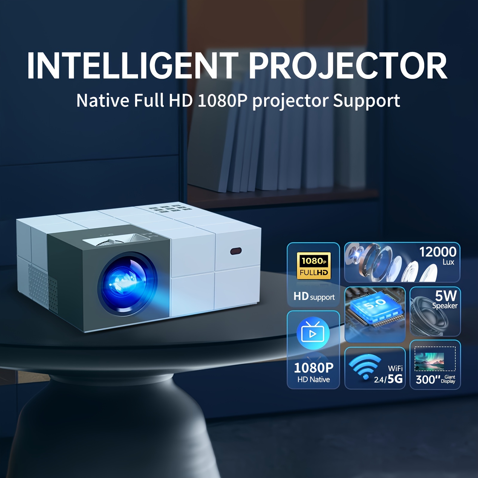 Proyector 4k Smart TV 5G WIFI para teléfono móvil con Bluetooth nativo  1920*1080p 300 pulgadas proyector LED para cine en casa