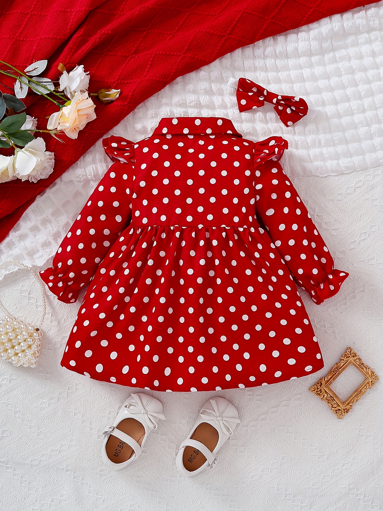 Little Baby Girls Cute Ruffle Trim Polka Dot Casual Dress - Temu