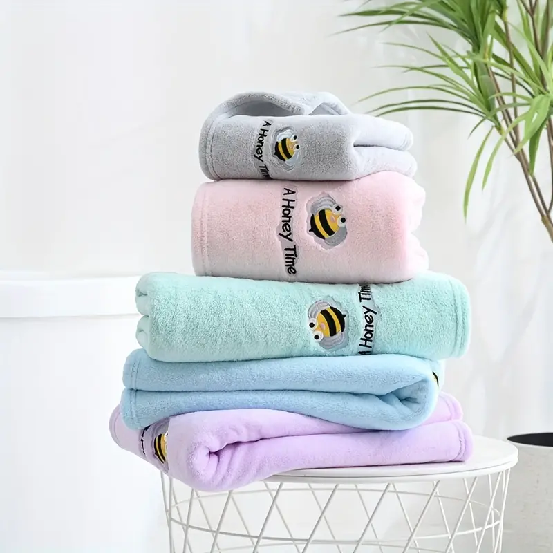 Little Bee Embroidery Towels Set Ultra Soft Absorbent Towel - Temu