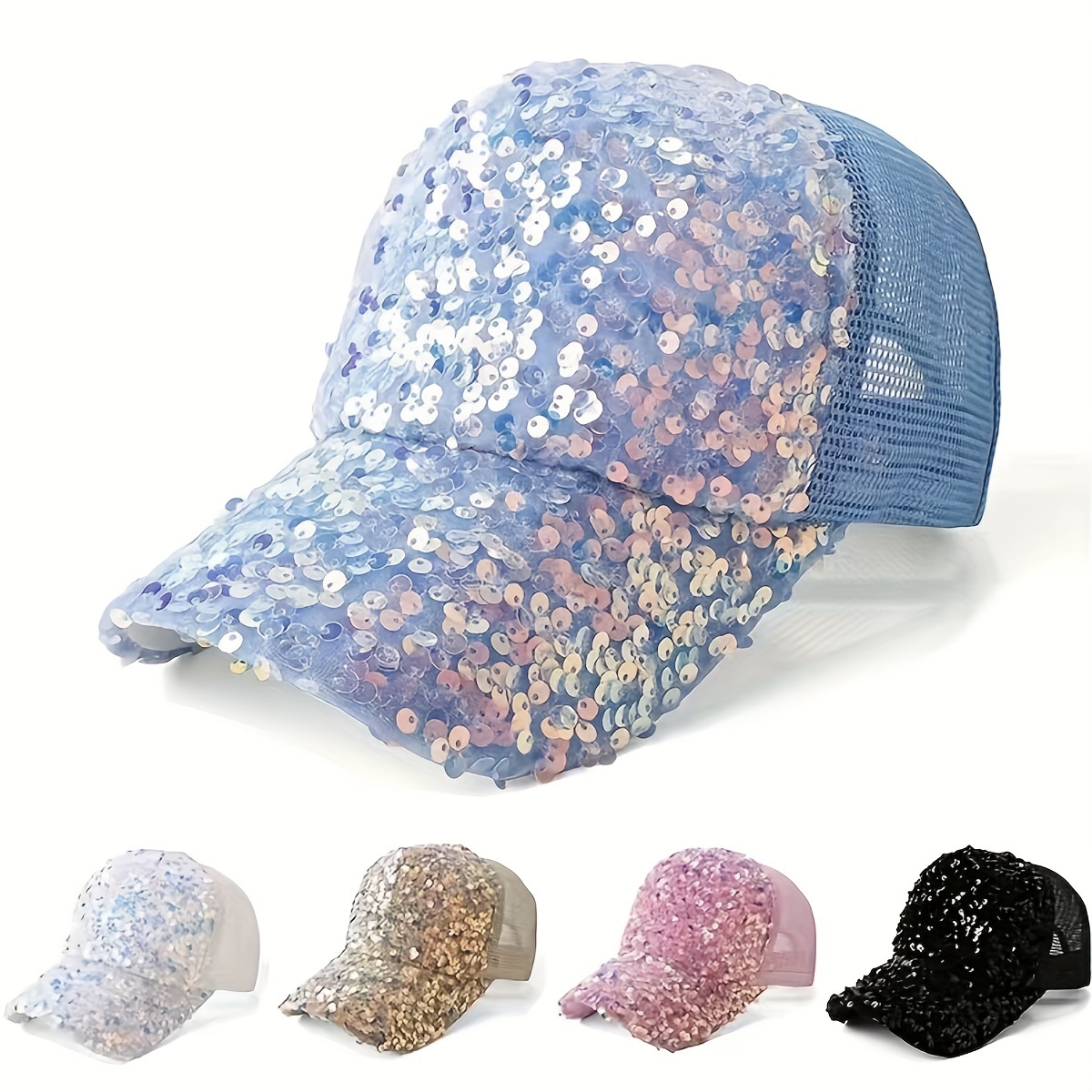 

1pc Cute Trendy Sequin Mesh Snapback For Spring & Summer, Summer Hats For Running, Cycling, & Outdoor Sports