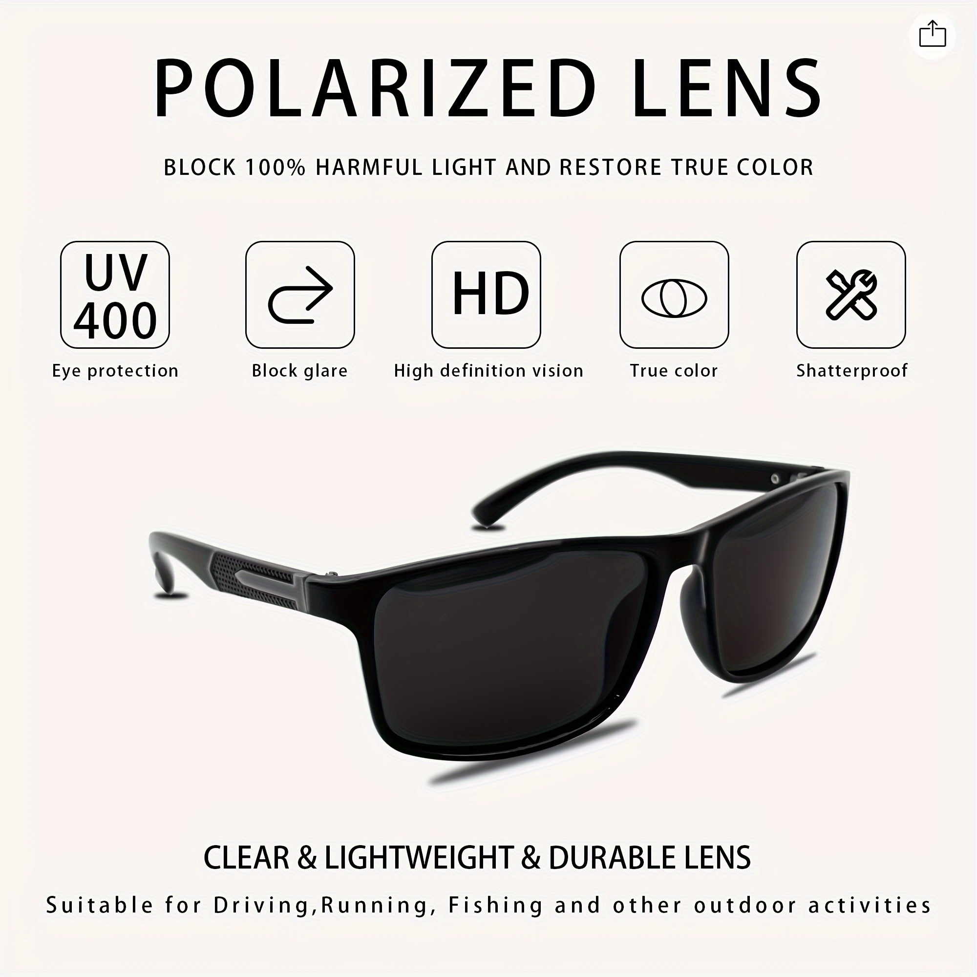 Trendy Square Polarized Sunglasses for Women Men Black Transparent