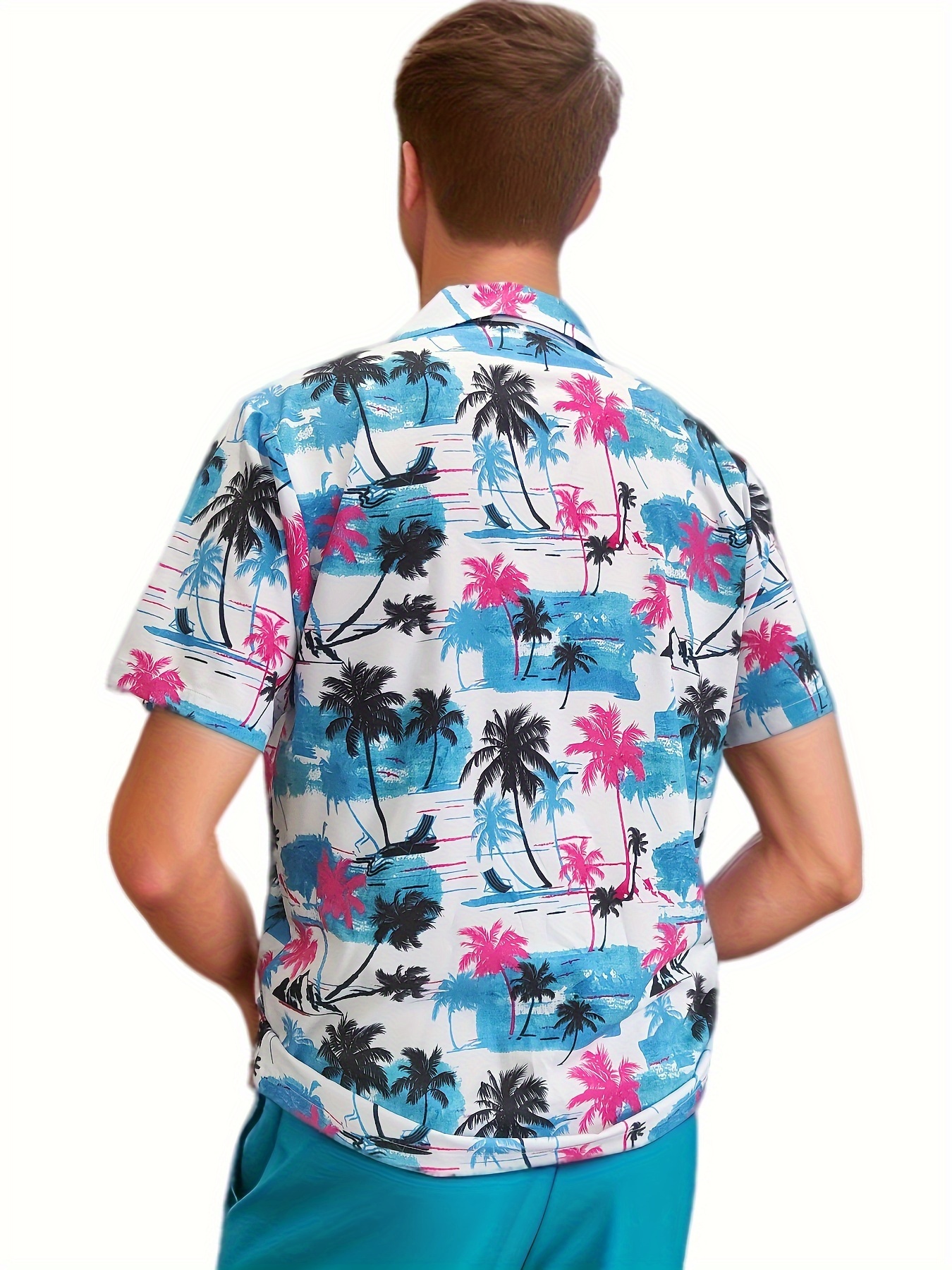 Camisa Verão Masculina Estampa Coqueiros Tropical Moda Praia Férias Lazer  Manga Curta Fashion