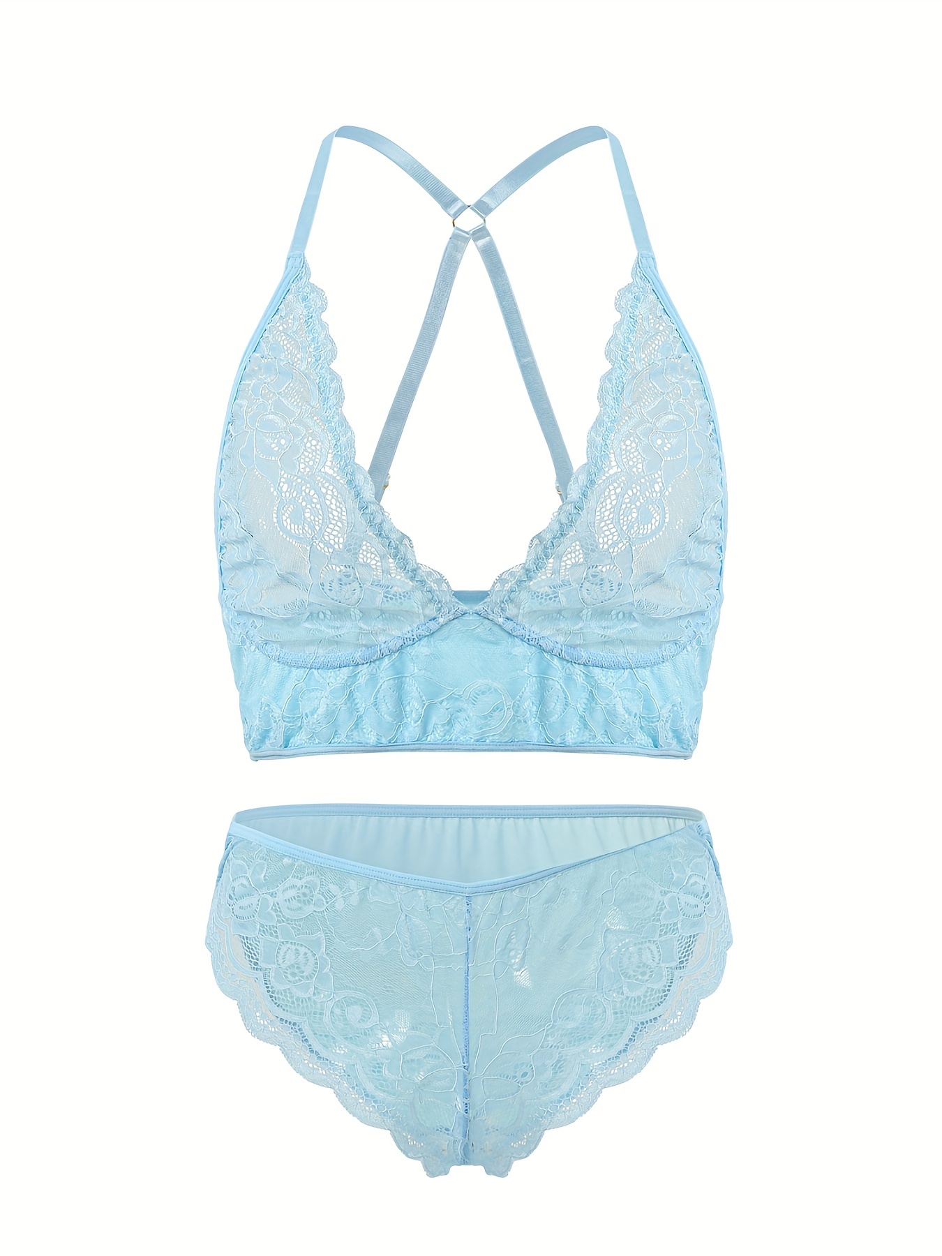Teal Embroidered Lace Underwired 3 Piece Lingerie Set