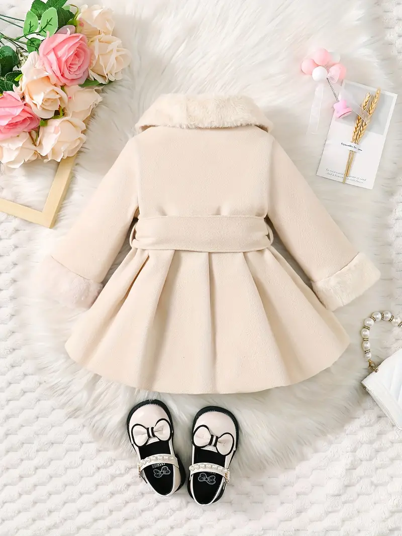 toddler baby girls winter fall stylish tweed dress coat toddler kids furry collar tunic trench coat single breasted windbreaker jacket details 11