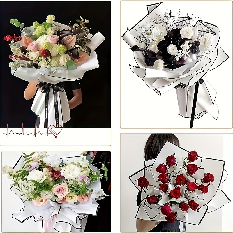 Black White Border Flower Wrapping Paper Florist Bouquet - Temu