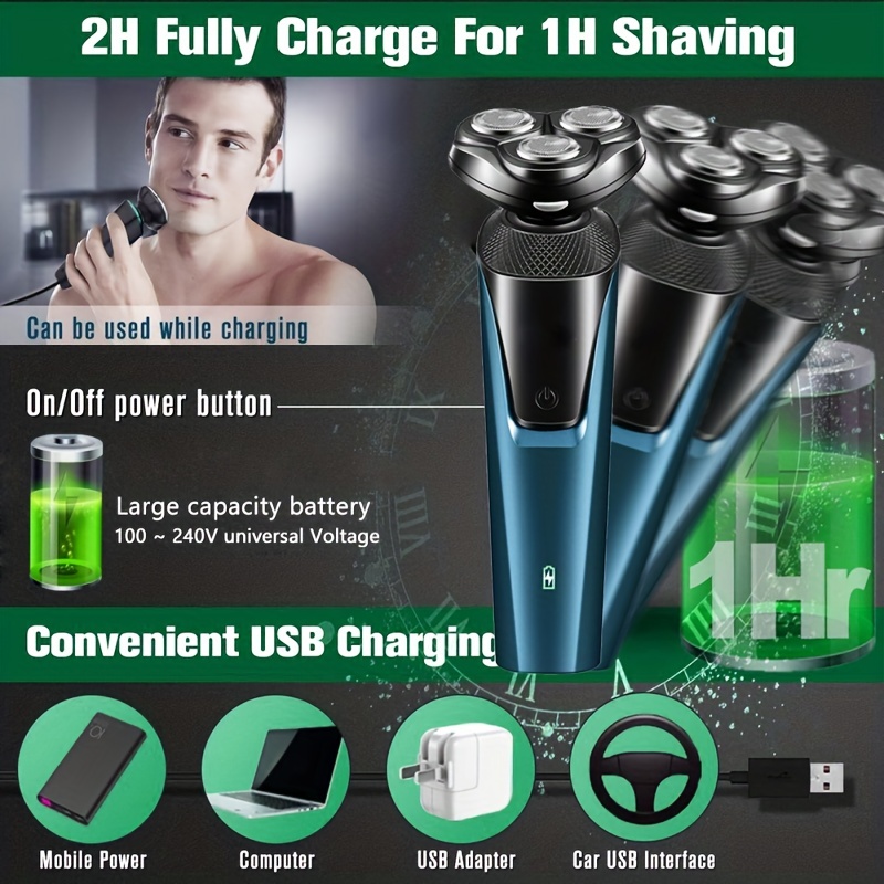 Acquista 3 IN 1 Rasoio Elettrico per Uomo 4D Rasoio Barba Trimmer USB  Ricaricabile Portatile Lavaggio Ad Acqua Tagliatore di Capelli Epilato Viso